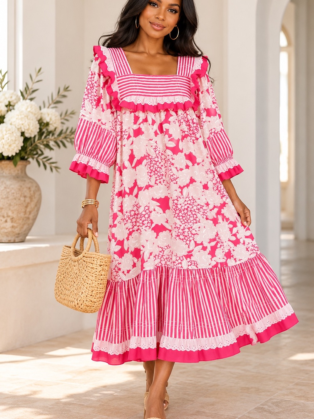 Vintage Tori Richard Golden Monarch Liberty House Pink Floral Muumuu Dress M